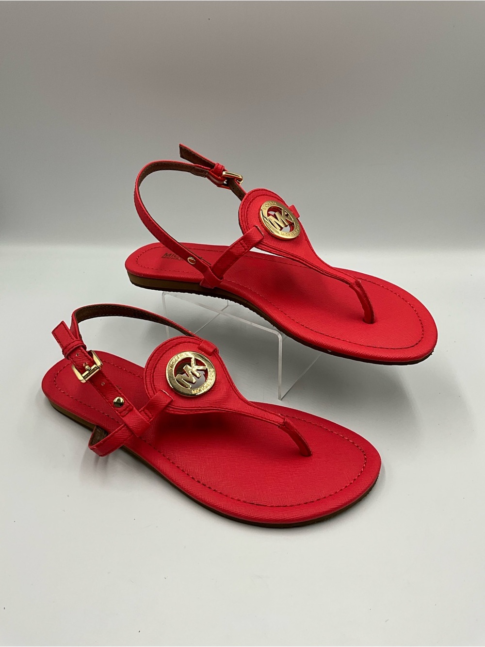 MICHAEL Michael Kors Sandals Size 6.5 Coral Slingback Thong with Gold MK Emblem - Picture 2 of 5